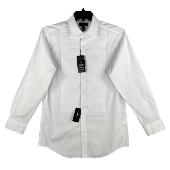 Alfani Dress Shirt Men's Medium 15-15.5 34/35 Pleated Panel Slim Fit White NEW - Picture 2 of 14